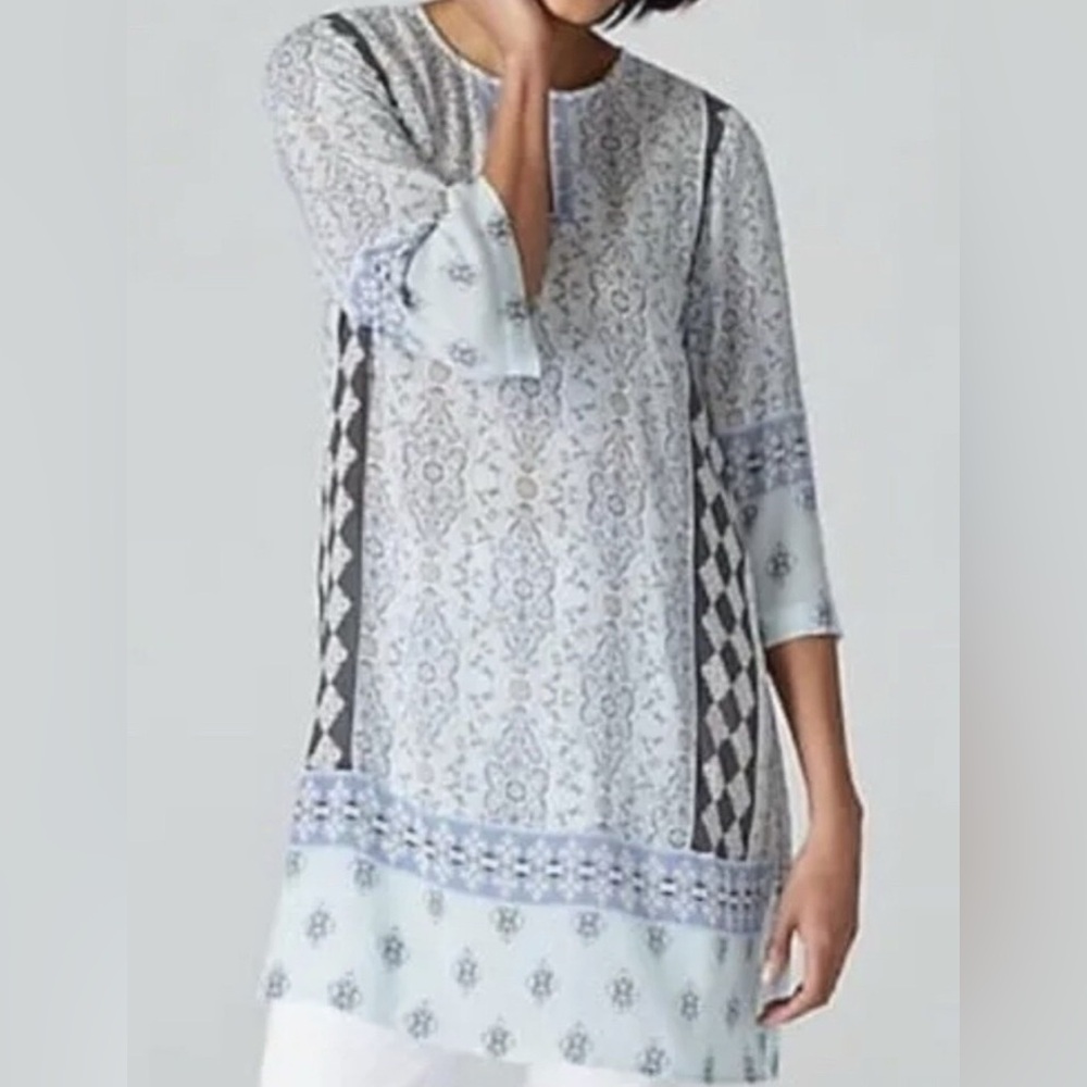 J. Jill Seaglass Mix Print Boho Tunic Top Size Medium Petite.